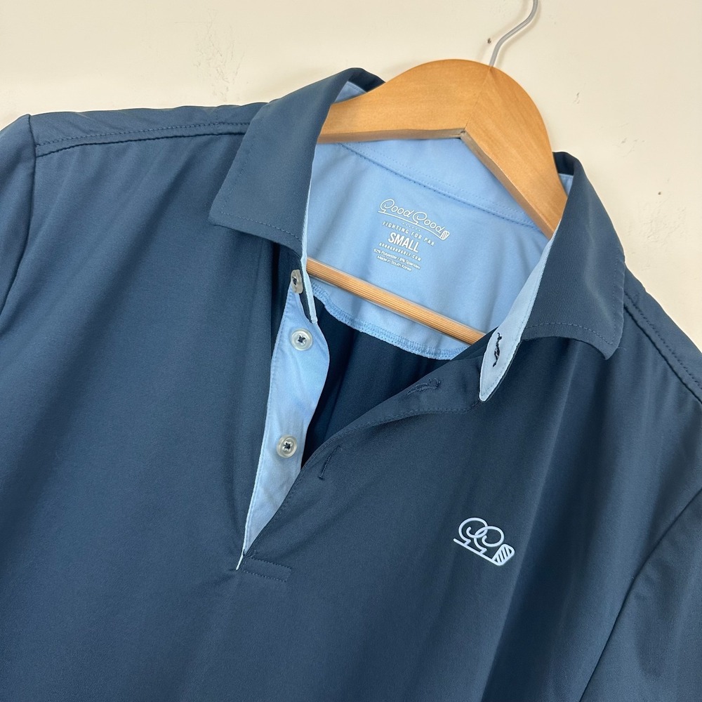 Good Good Golf Polo Shirt Dark Blue Stretch Short Sleeve Performance Mens Small